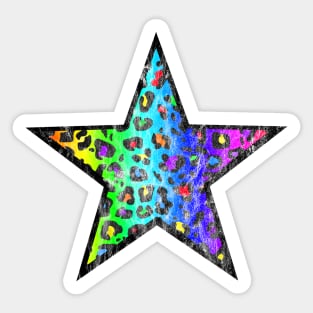 Distressed Dark Rainbow Leopard Print Star Sticker